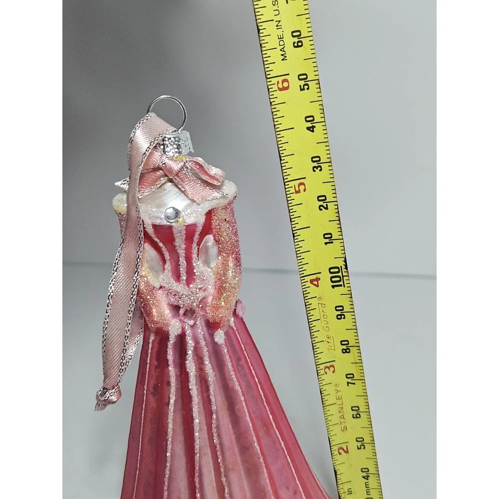 Vintage Disney Aurora Princess Dress Glass Christmas Ornament Pink Ball Gown